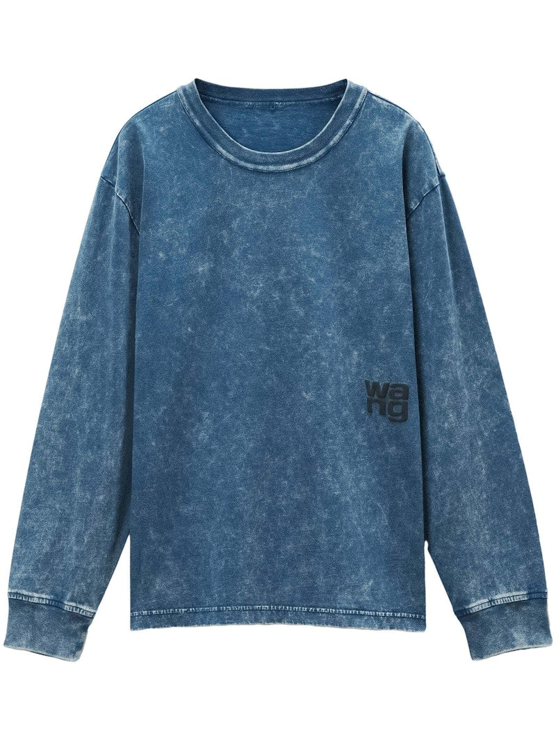 T by Alexander Wang Essential Jsy Long Sleeve Puff Logo & Bound Tee Acid Black Ice