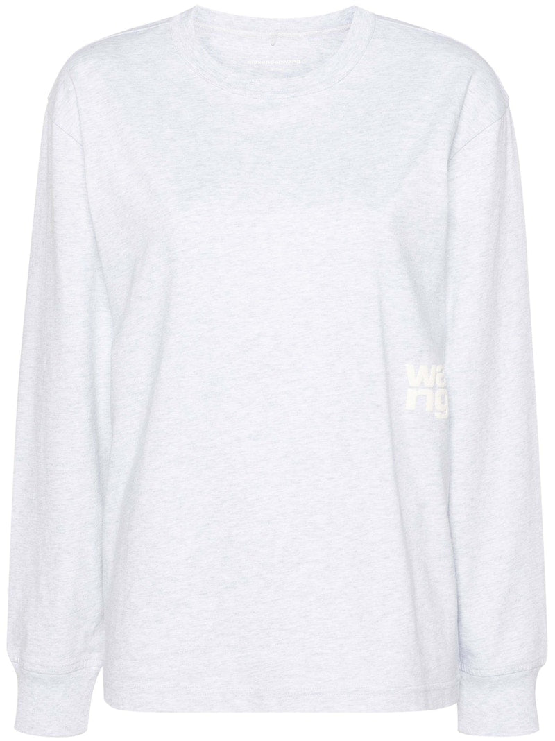 T by Alexander Wang Essential Puff Logo Jersey Long Sleeve Tee Heather Grey