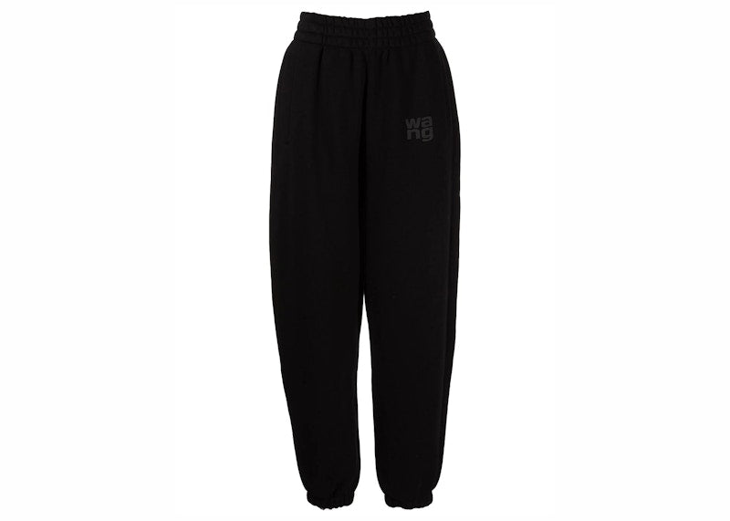 T by Alexander Wang Essential Puff Logo Structured Terry Sweatpants Black