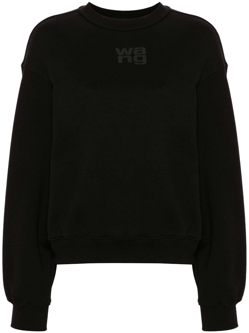 T by Alexander Wang Essential Terry Crew Puff Paint Logo Sweatshirt Black