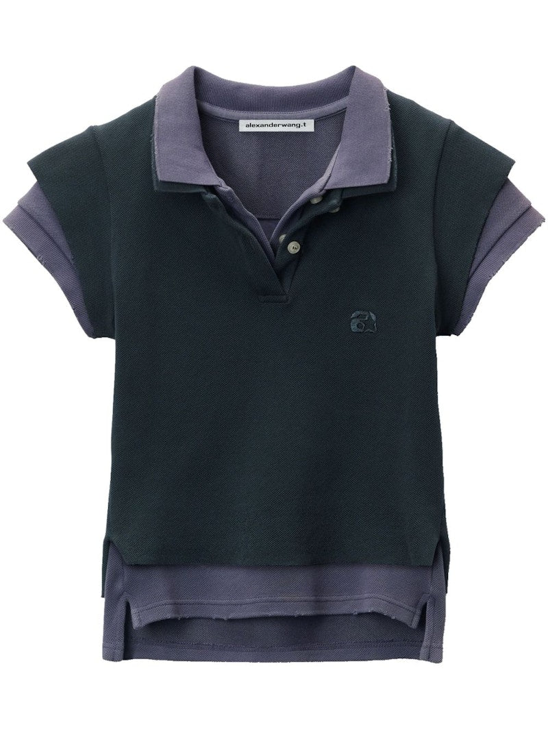 T by Alexander Wang Layered Shrunk Polo Washed Navy Washed Blue