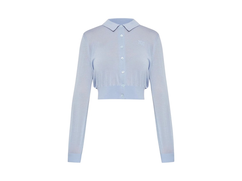 T by Alexander Wang Logo Emboss Collared Cardigan Sky Blue
