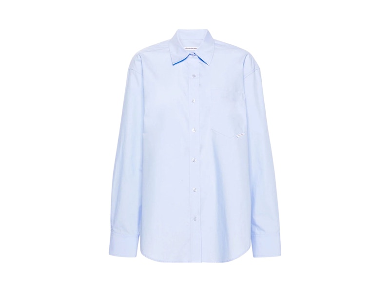 T by Alexander Wang Logo Flag Tag Boyfriend Shirt Chambray Blue