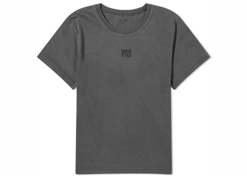 T by Alexander Wang Puff Logo & Bound Neck Essential Jersey Shrunk Tee Soft Obsidian