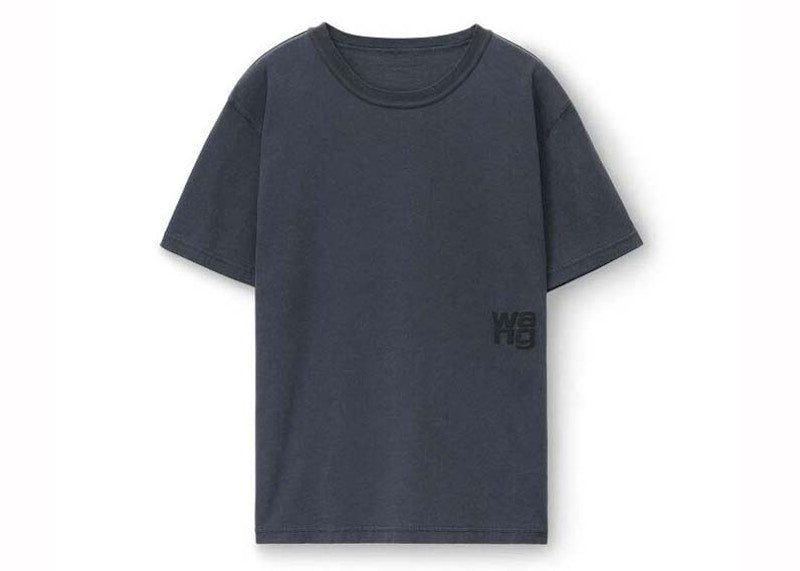 T by Alexander Wang Puff Logo & Bound Neck Essential Jsy SS Tee Soft Obsidian