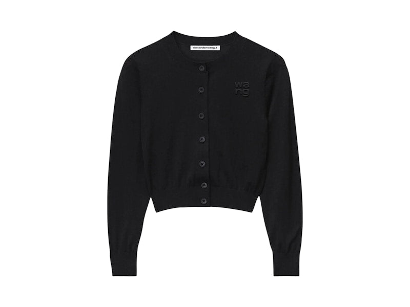 T by Alexander Wang Superfine Cropped Crewneck Cardigan Black