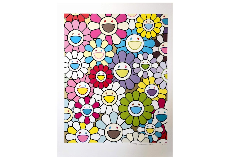 Takashi Murakami A Little Flower Painting: Yellow, White and Purple Flowers Print (Signed, Edition 100)