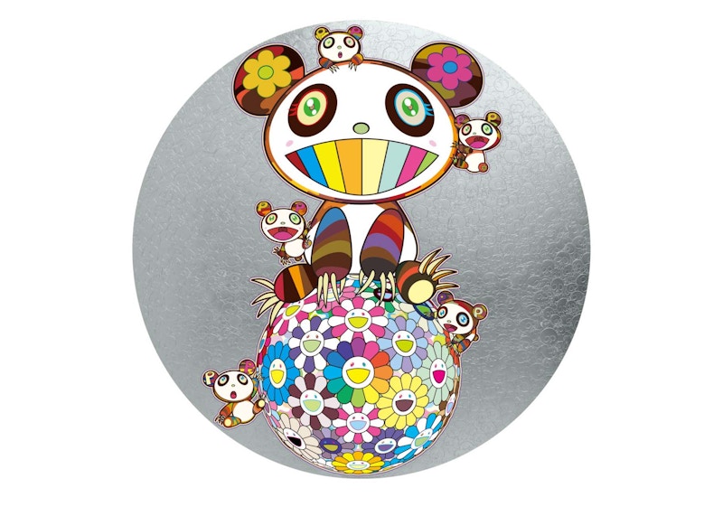 Takashi Murakami Panda and Panda Cubs and Flower Ball Print Silver (Signed, Edition of 300)