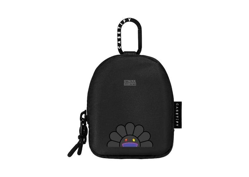 Takashi Murakami x CASETiFY: Flowers Bloom Smile (Black) Earbuds Pouch Black