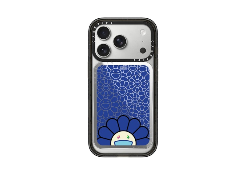 Takashi Murakami x CASETiFY: Flowers Bloom Smile (Blue) Snappy Cardholder Stand Silver