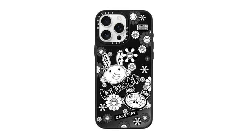 Takashi Murakami x CASETiFY Kaikai And Kiki Sticker Mania (Mono) iPhone 16 Pro Max Mirror MagSafe Phone Case Black on Black