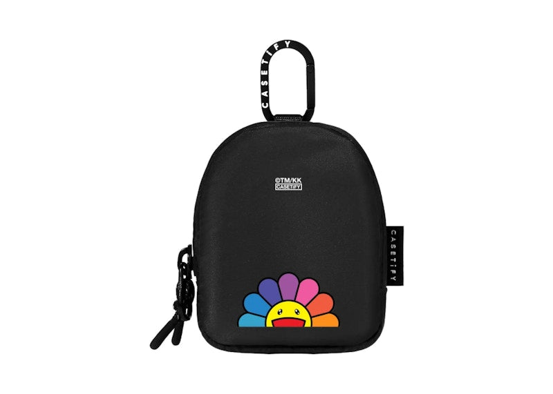 Takashi Murakami x CASETiFY: Smile (Rainbow) Earbuds Pouch Black