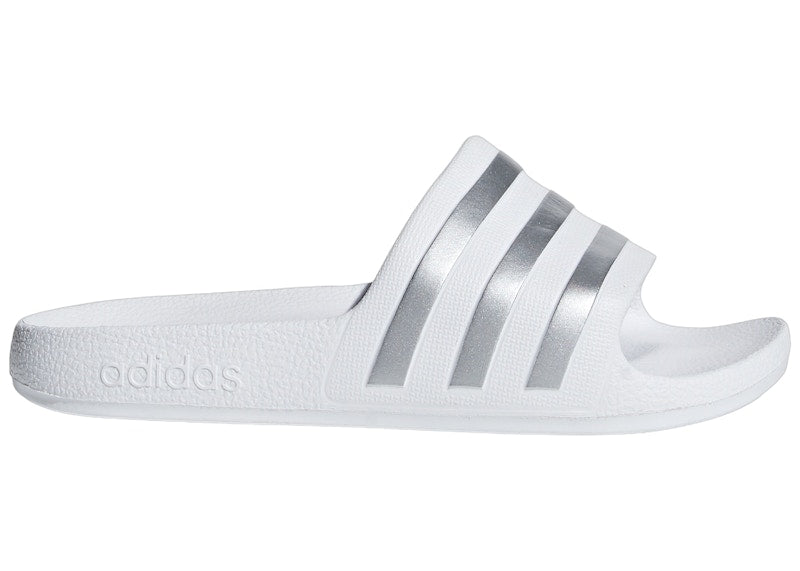 adidas Adilette Aqua Slides Cloud White Silver Metallic (GS)