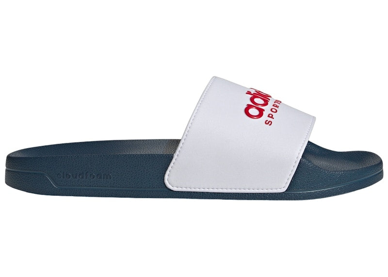 adidas Adilette Shower Slides Cloud White Better Scarlet Team Navy Blue