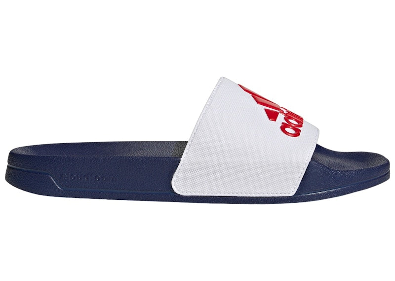 adidas Adilette Shower Slides Cloud White Better Scarlet Victory Blue