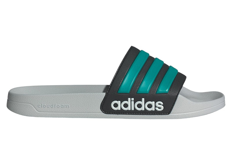 adidas Adilette Shower Slides Core Black Pure Teal Grey Two