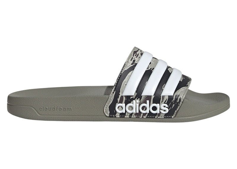 adidas Adilette Shower Slides Silver Pebble White