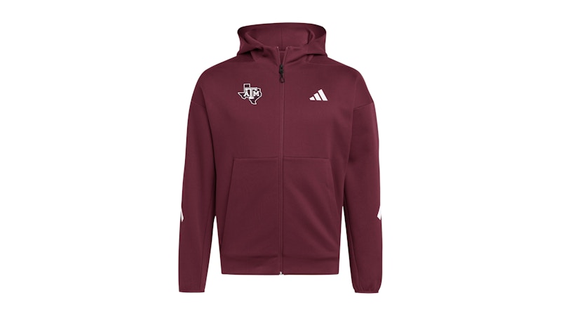 adidas Aggies Full Zip Player Travel Zne Hoodie Texas A&M Team Maroon White