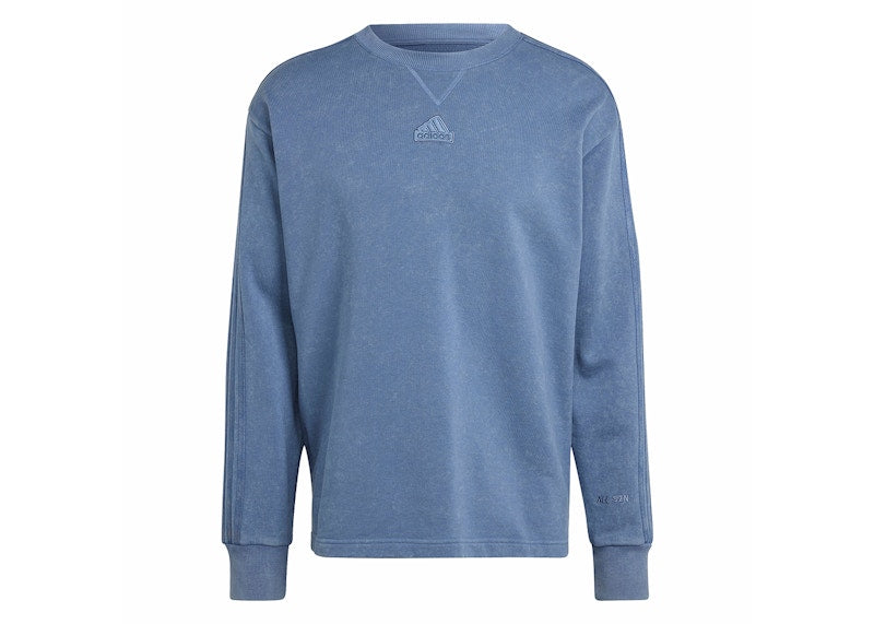 adidas All Szn French Terry 3-Stripes Garment Wash Crew Sweatshirt Preloved Ink