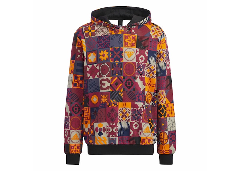 adidas CNY Allover Print Hoodie Shadow Red