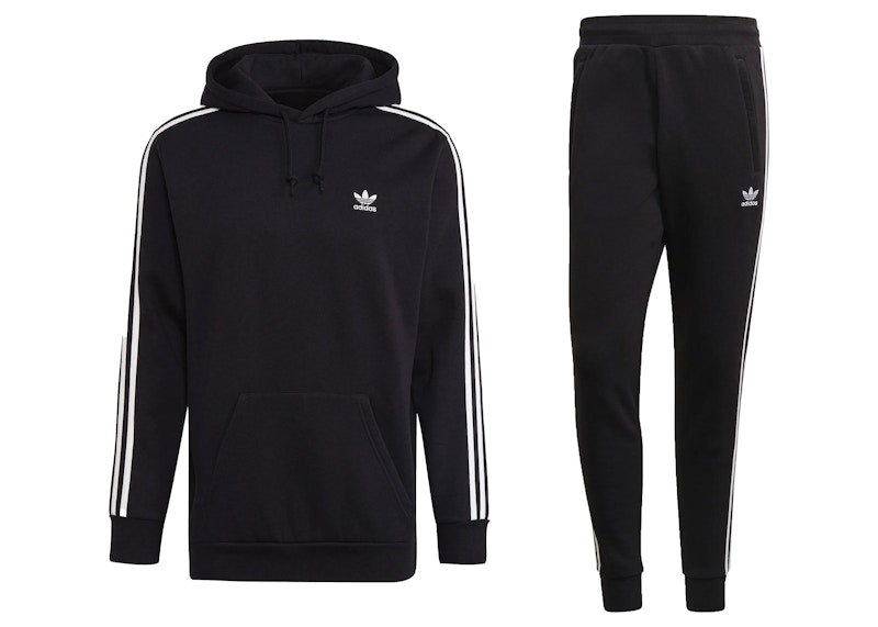 adidas Classic 3-Stripes Pullover Hoodie & Pant Set Black/White