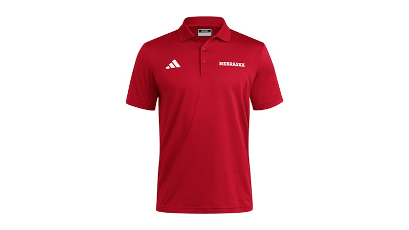 adidas Cornhuskers Coaches Ottoman Polo Nebraska Team Power Red White