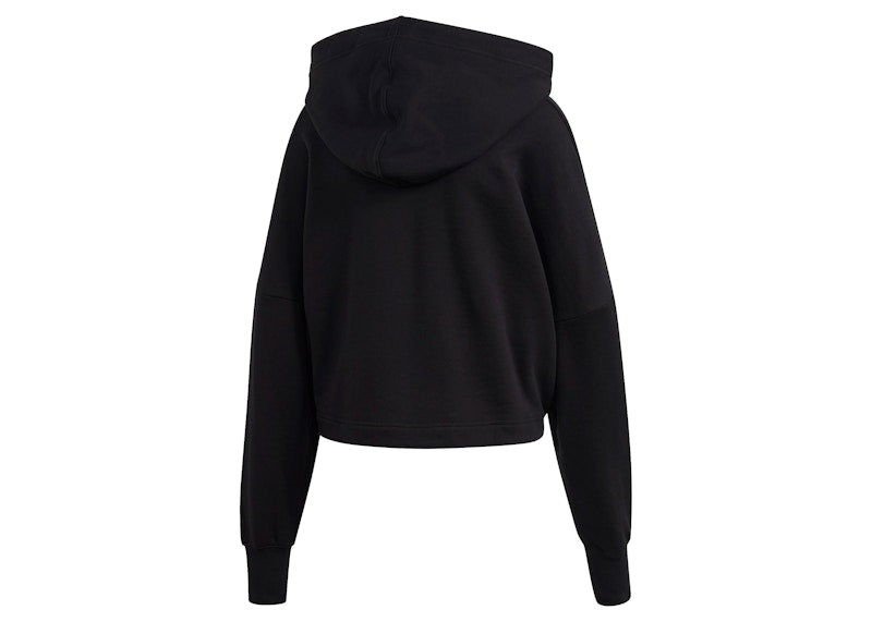 adidas Cropped Big Trifoil Pullover Hoodie Black/White