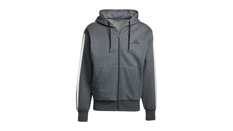 adidas Essentials 3-Stripes Fleece Hoodie Dark Grey Heather Black