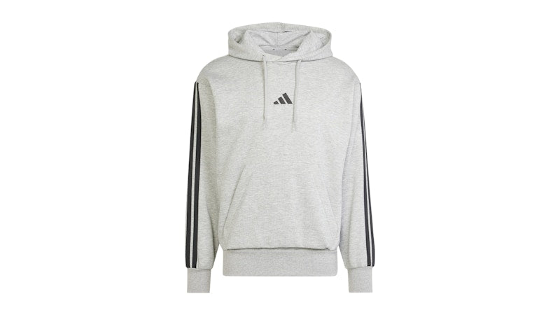 adidas Essentials 3-Stripes Fleece Hoodie Medium Grey Heather Black