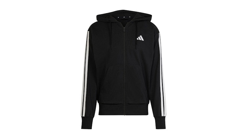 adidas Essentials 3-Stripes French Terry Full-Zip Hoodie Black/White