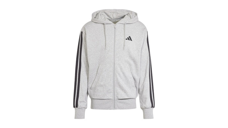 adidas Essentials 3-Stripes French Terry Full-Zip Hoodie Medium Grey Heather/Black
