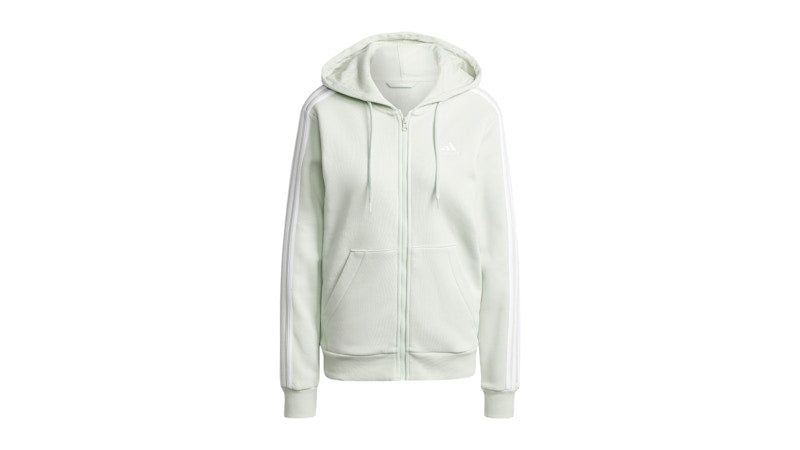 adidas Essentials 3-Stripes Full-Zip Fleece Hoodie Linen Green