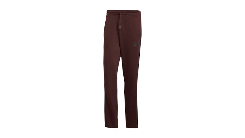 adidas Essentials 3-Stripes Open Hem Fleece Pants Shadow Brown Black