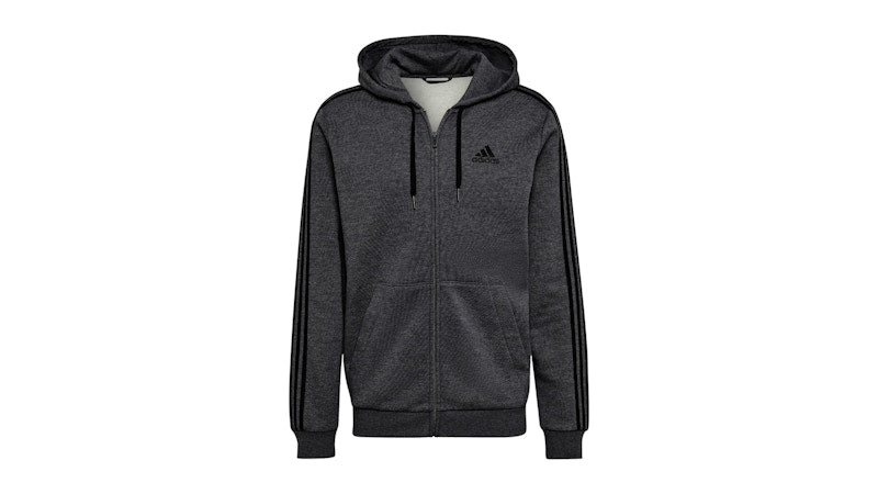 adidas Essentials Fleece 3-Stripes Full-Zip Hoodie Dark Grey Heather