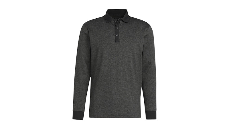 adidas Essentials Heathered Long Sleeve Polo Shirt Black Melange