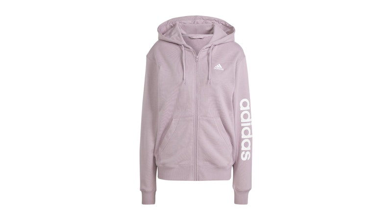 adidas Essentials Linear Full-Zip French Terry Hoodie Preloved Fig/White