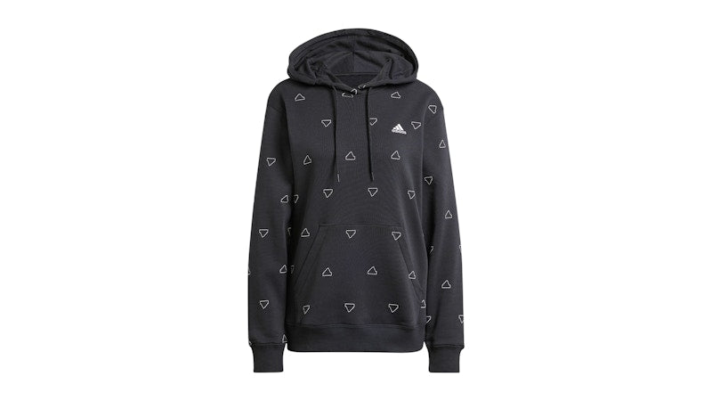 adidas Essentials Monogram Regular Fleece Graphic Hoodie Black