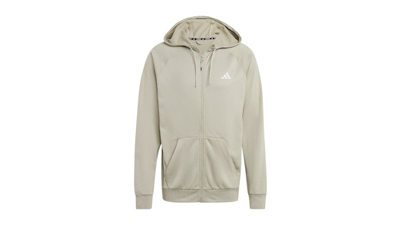 adidas Game And Go Big Logo 3-Stripes Full-Zip Hoodie Silver Pebble