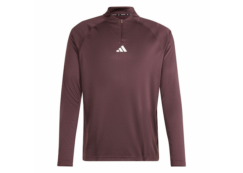 adidas Gym Heat Quarter-Zip Long Sleeve Tee Shadow Brown/White