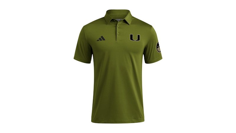 adidas Hurricanes Honor And Support Coaches Ultimate365 Polo Miami Tech Olive Black Ncaa-Mia-77a