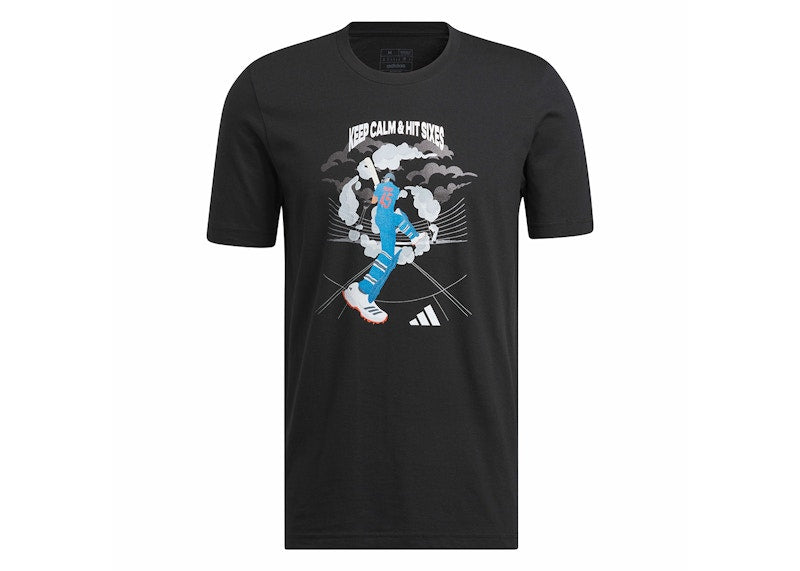 adidas India Cricket Keep Calm and Hit Sixes Graphic Tee Black