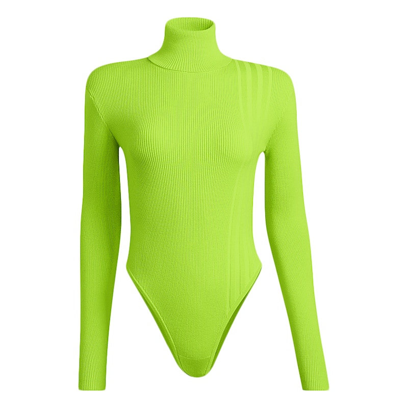 adidas Ivy Park Halls of Ivy Turtleneck Rib Knit Bodysuit Semi Solar Slime