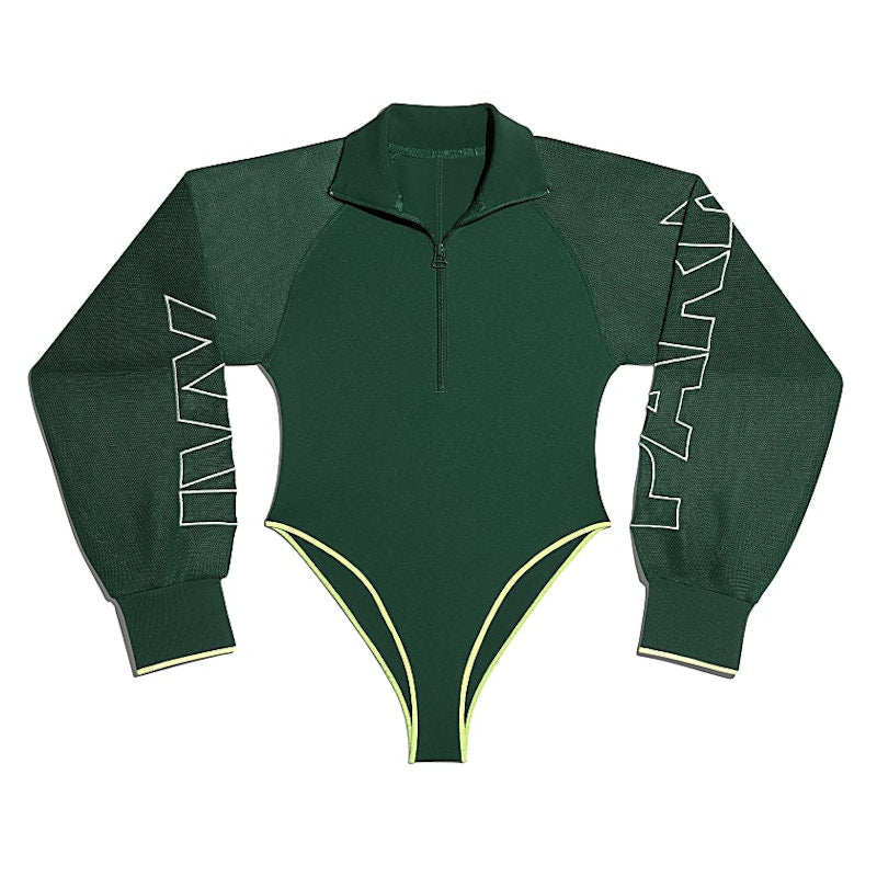adidas Ivy Park Mesh Sleeve Bodysuit Dark Green/Hi-Res Yellow