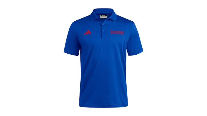 adidas Jayhawks Coaches Ottoman Polo Kansas Royal Blue Team Power Red