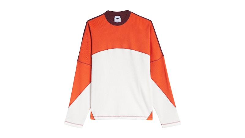 adidas La Cienega Long Sleeve Sports Tee Off White Preloved Red Maroon
