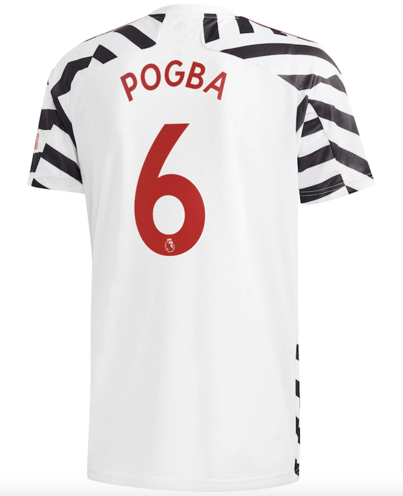 adidas Manchester United Third Shirt 2020-21 with Pogba 6 printing Jersey White/Black