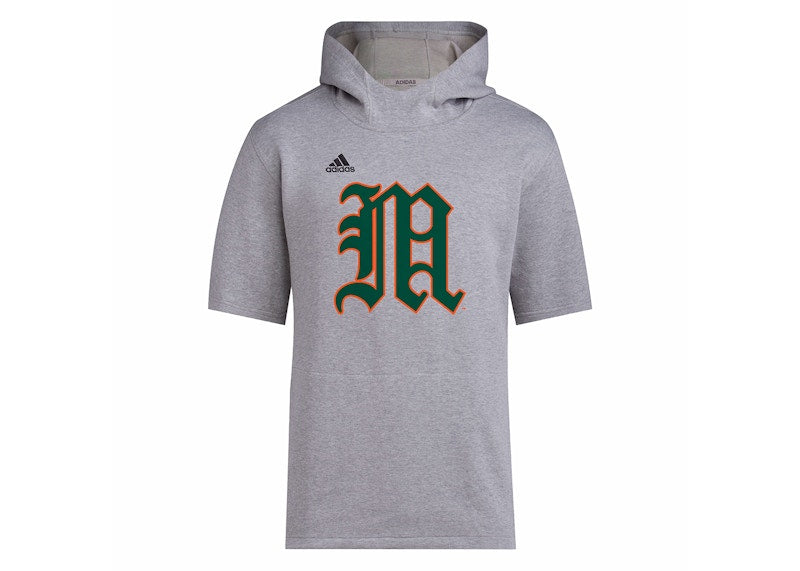 adidas Miami Baseball Short Sleeve Hoodie Medium Grey Heather/Black