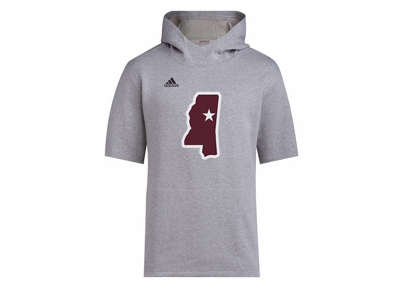 adidas Mississippi State Baseball Short Sleeve Hoodie Medium Grey Heather/Black