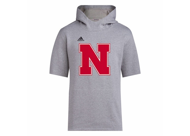 adidas Nebraska Baseball Short Sleeve Hoodie Medium Grey Heather/Black