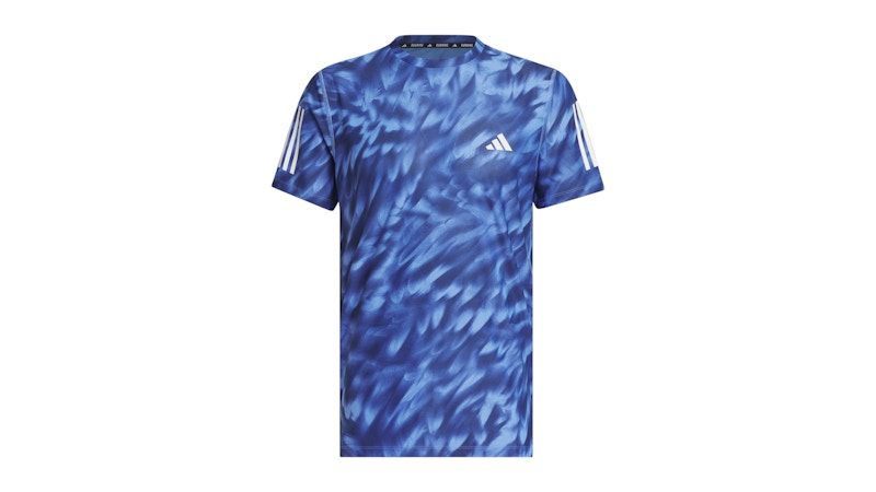 adidas Own The Run Allover Print Tee Blue Fusion Dark Blue
